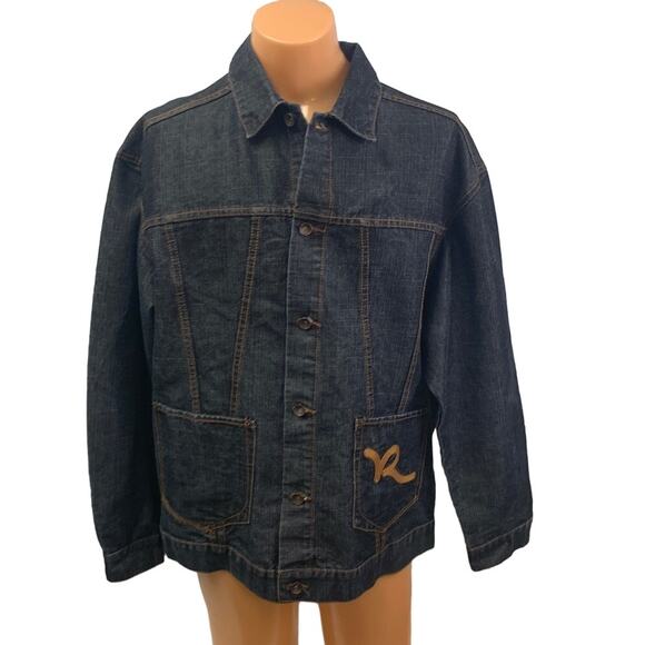 Rocawear Mens XL PolyCotton Machine Washable Button Up Denim Blue Jean Jacket - Picture 1 of 7